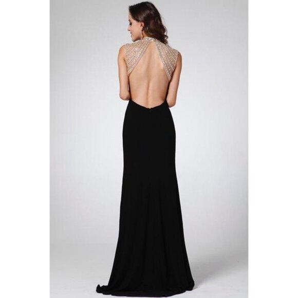 Purple Jeweled High Neck Backless Long Prom Dress - Picture 2 of 5